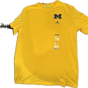 Nike Jordan University of Michigan Men's Bright Yellow Tee with Navy Logo